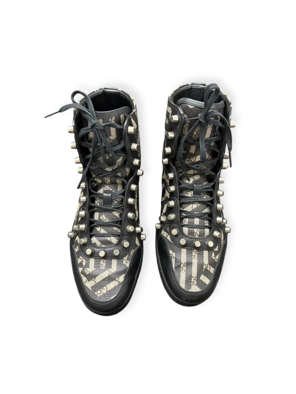 Men GUCCI 'Caleido' Black / Brown Leather Sneakers Size US 8 - GUCCI 7G